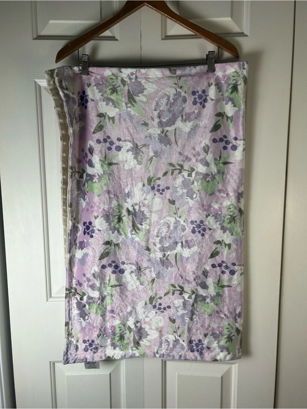 Crevent Purple Floral Baby Blanket Minky Dot Flowers Cream White Green Lovey